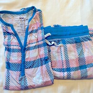 Little Sleepies women pink plaid pj set small